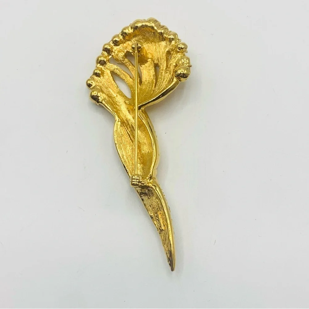 Vintage Monet Gold Rhinestone Swirl Brooch Pin Abstract